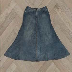 Y2K Flared Trumpet Denim Maxi Skirt